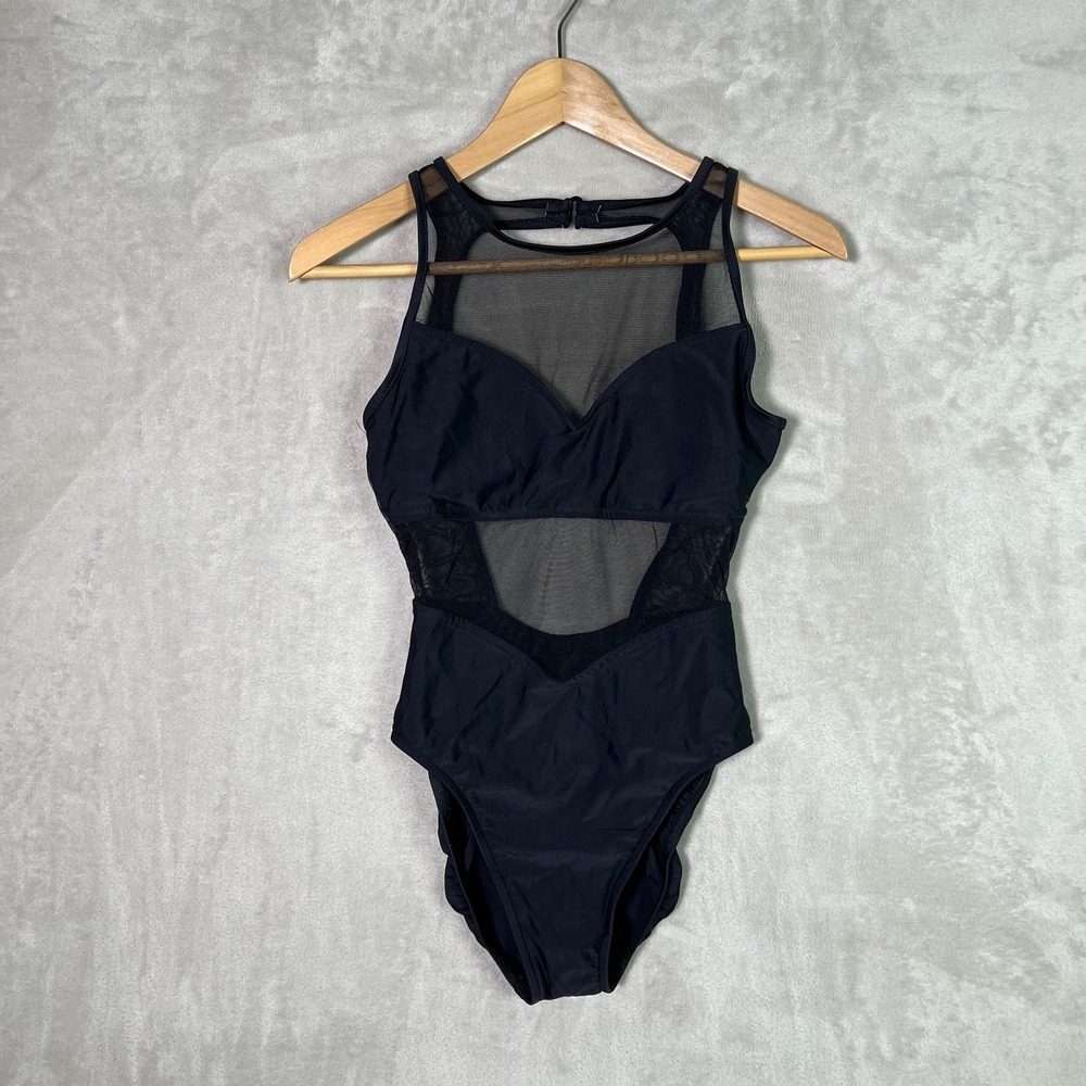 Vintage Jantzen‎ Swimsuit Black Mesh One Piece Size 10